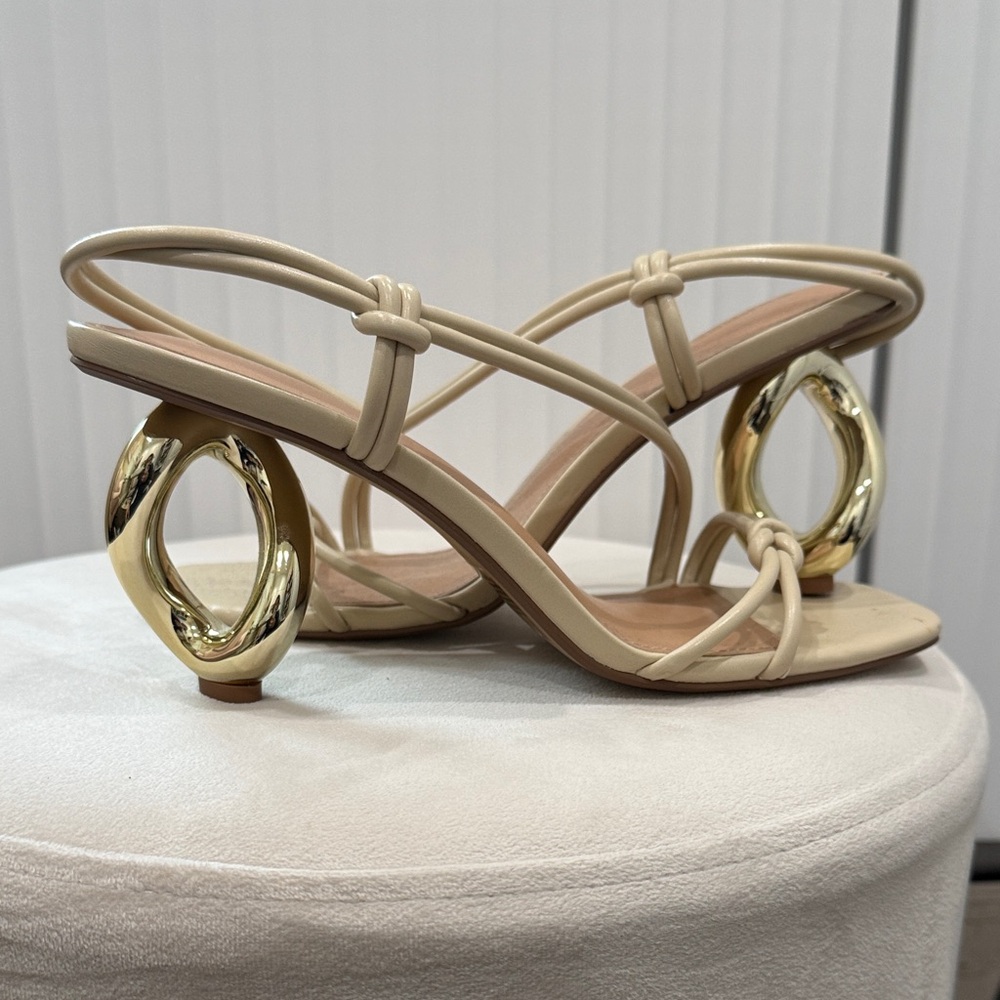 Express Statement Cream and Gold Strappy Sandal